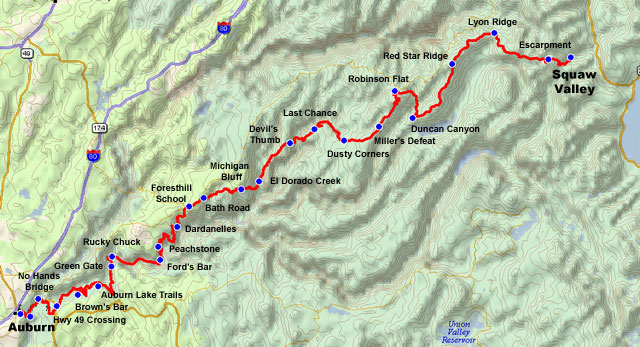 Mapa del sendero de Western States 100